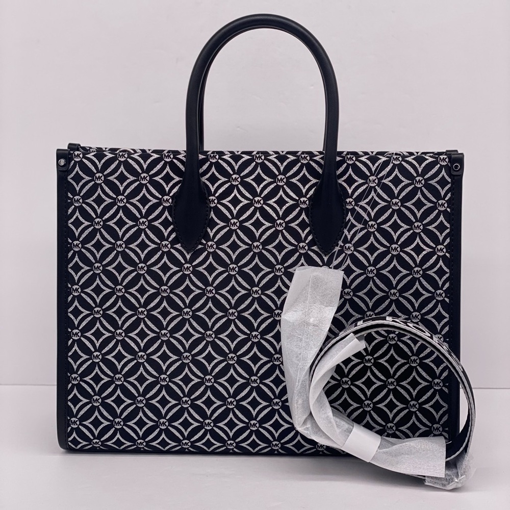 Michael Kors Mirella Medium Metallic Logo Jacquard Tote Bag - Picture 4 of 10
